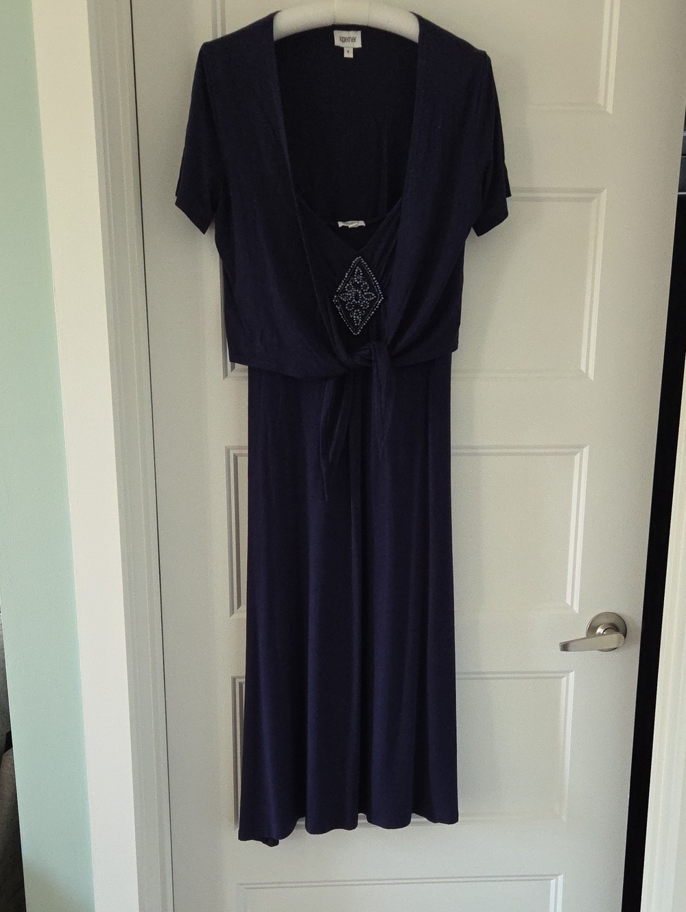 Together Deep Navy Maxi Dress + Bolero with Front Bead Detail